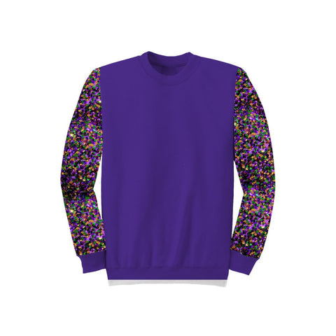 Kids Purple Velour Sweatshirt with Mardi Gras Sequin Sleeves (Each)