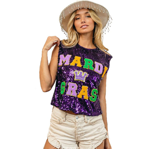 Mardi Gras Patches Sleeveless Top