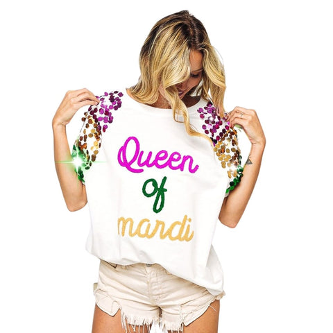 Queen Of Mardi Embroidered Top with Spangled Sleeves (Each)