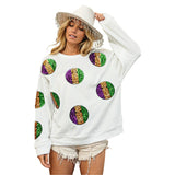 Mardi Gras Sweatshirt with Smiley Sequin Patches (Each)