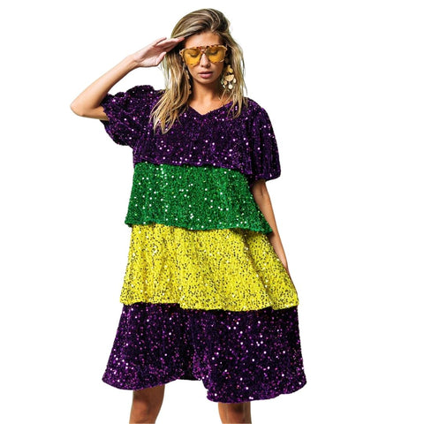 Mardi Gras Tiered Sequin Velvet Dress (Each)