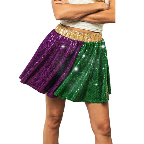 Mardi Gras Sequin Skater Skirt with Elastic Waistband (Each)