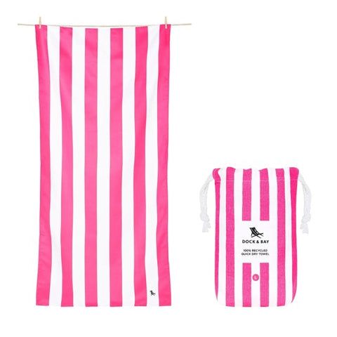 Dock & Bay Quick Dry Beach Towels - Striped Phi Phi Pink - Large (63"x35")