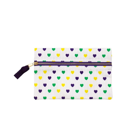 Purple, Green, and Yellow Hearts Cosmetic Bag - 6" x 9" (Each)