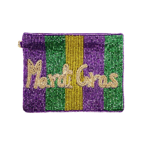 Mardi Gras Seed Beaded Message Mini Pouch Bag (Each)