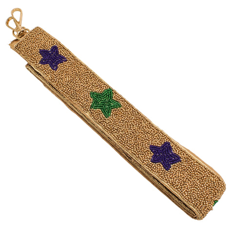Gold Beaded Bag Strap with Purple and Green Stars (Each)