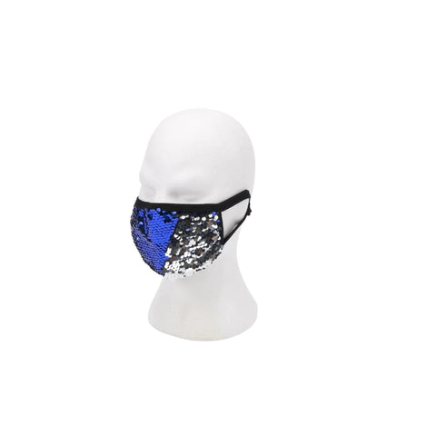 Blue and Silver Flip Sequins on Black Mask with Adjustable Straps (Each)