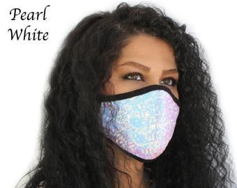 Face Mask with Pearl White Iridescent Flip Sequins (Each)