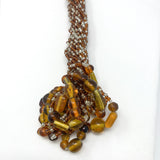 27" Brown and Clear Glass Bead Necklace (Dozen)