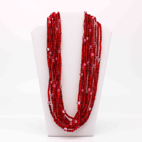 27" Red Multicolor Glass Bead Necklace (Dozen)