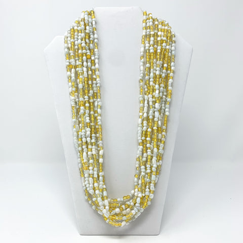 27" Yellow and White Glass Bead Necklace (Dozen)