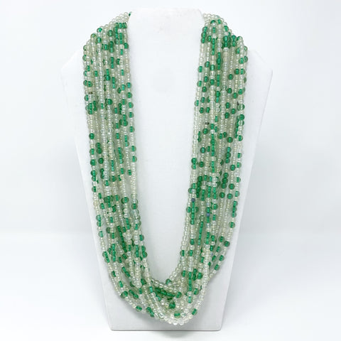 27" Clear and Light Green Glass Bead Necklace (Dozen)