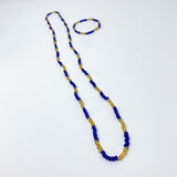 27" Yellow and Blue Glass Bead Necklace and Bracelet Set (Each)