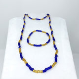 27" Yellow and Blue Glass Bead Necklace and Bracelet Set (Each)