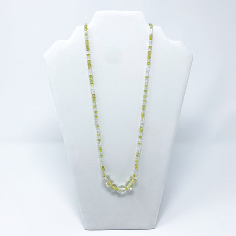 27" Yellow and Clear Glass Beads with Large Clear Glass Bead Necklace (Dozen)