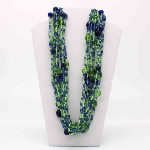 27" Blue and Green Glass Bead Necklace (Dozen)