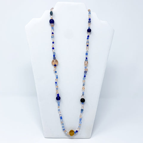 27" Peach and Blue Glass Bead Necklace (Dozen)