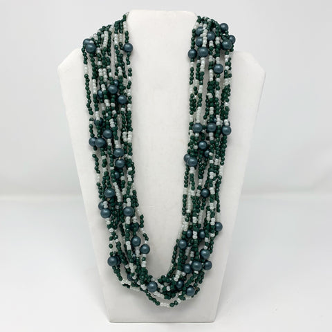 27" Green White Glass Bead Necklace (Dozen)