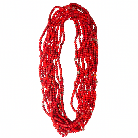 27" Bright Red Glass Bead Necklace (Dozen)