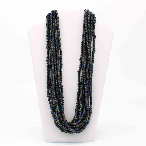 27" Black Opalescent Glass Bead Necklace (Dozen)