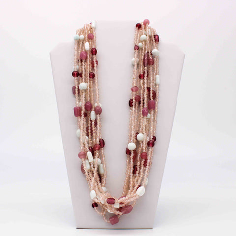 27" Pink and White Glass Bead Necklace (Dozen)