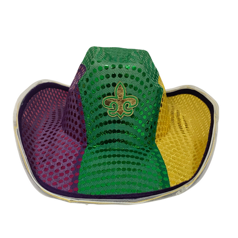 Purple, Green and Yellow LED Cowboy Hat with Fleur de Lis (Each)