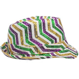 Purple, Green and Gold Sequins Stripes on White Fedora (Each)