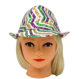 Purple, Green and Gold Sequins Stripes on White Fedora (Each)