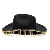 Diamante Tassel Trim Cowboy Hat - Black (Each)