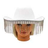 Diamante Tassel Trim Cowboy Hat - White (Each)