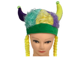 Purple, Green and Gold Viking Hat with Braids (Each)
