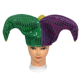 Large Purple, Green and Gold Sequin Jester Hat (Each)