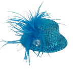Mini Turquoise Top Hat with Turquoise Feathers and Silver Stone (Each)
