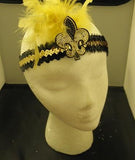 Black and Gold Sequin Headband with Fleur de Lis and Feathers (Each)