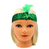 Green Sequin Headband with White and Green Feathers (Each)