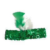 Green Sequin Headband with White and Green Feathers (Each)