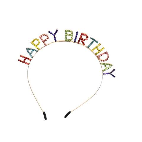 Happy Birthday Headband with Multi Color Rhinestones (Each)