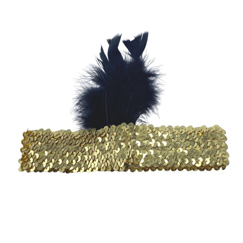 Gold Headband with Black Feather on Side (Each)