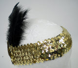Gold Headband with Black Feather on Side (Each)