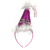 Hot Pink Glitter Happy Birthday Headband (Each)