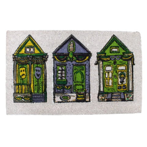Mardi Parade Houses Coir Doormat White/Green/Purple 30"x18" (Each)
