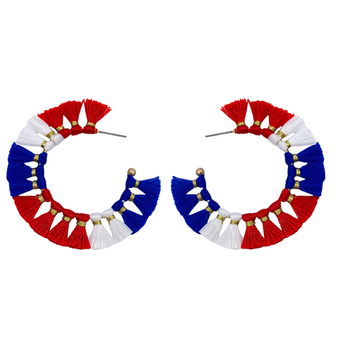 Patriotic Hoop Tassel Earrings (Pair)