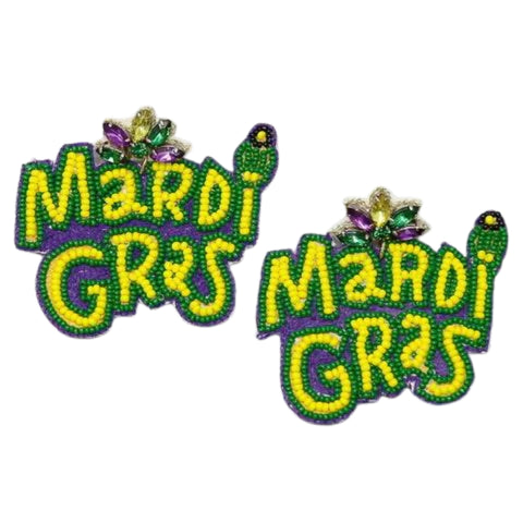 Mardi Gras Seed Bead Drop Earrings (Pair)