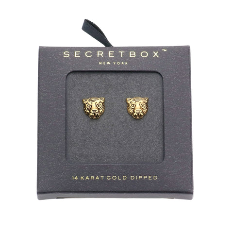 Secret Box - 14k Gold Dipped Metal Tiger Stud Earrings (Pair)