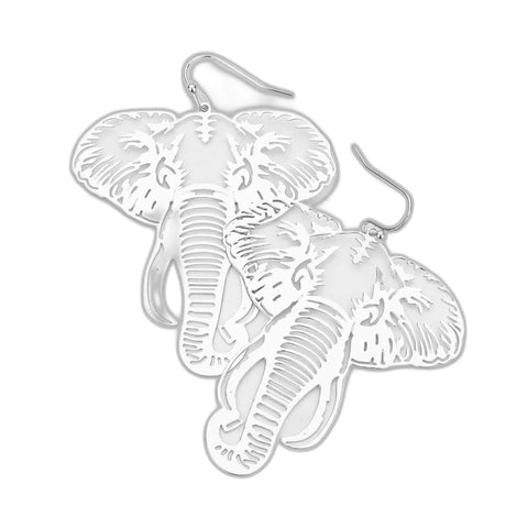 Elephant Filigree Silver Dangle Earrings (Pair)