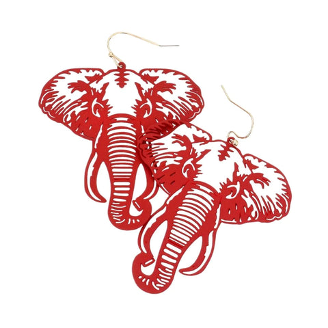 Elephant Filigree Red Dangle Earrings (Pair)
