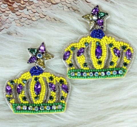 Mardi Gras Crown Earrings (Pair)
