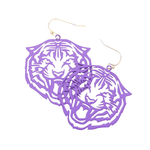 Purple Cut Out Tiger Dangle Earrings (Pair)