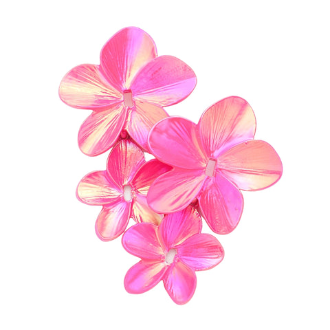 Holographic Pink Flowers Dangle Metal Earrings (Pair)