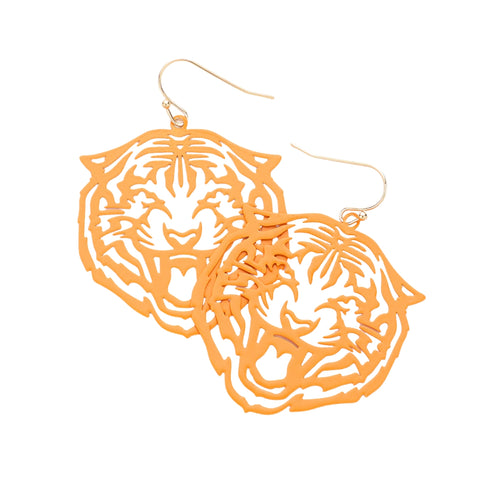 Orange Cut Out Tiger Dangle Earrings (Pair)